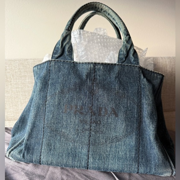 Prada Handbags - Prada Canapa Denim Tote + COA. 9x15”
